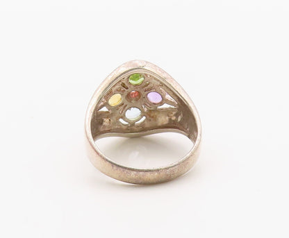925 Sterling Silver Vintage Ring Multi Gemstone Floral Cluster  Sz 8  RG36392