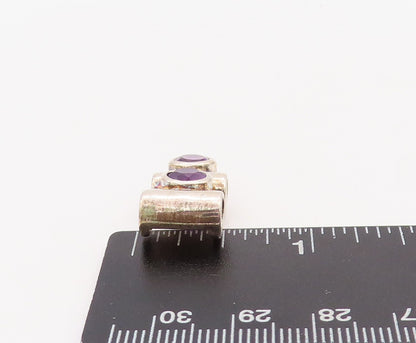 925 Sterling Silver Vintage Pendant Solid Round Cut Amethyst & Cylinders PT23548
