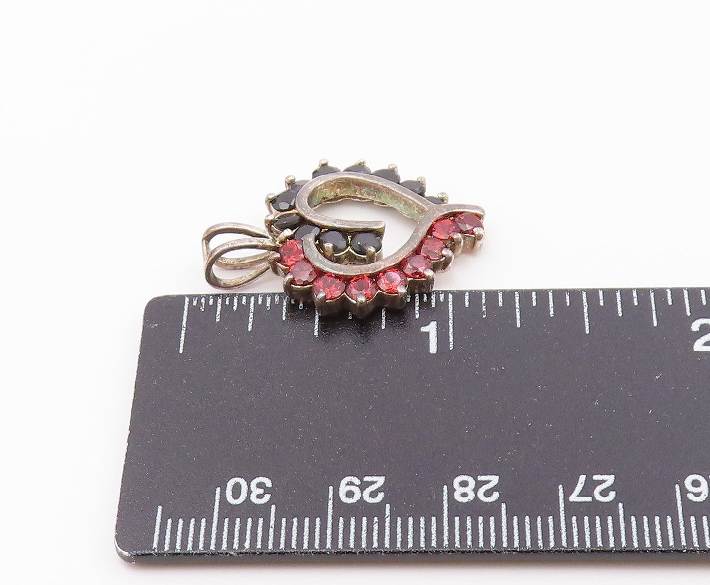 925 Sterling Silver  Vintage Spinel & Red Topaz Love Heart Pendant  PT19910