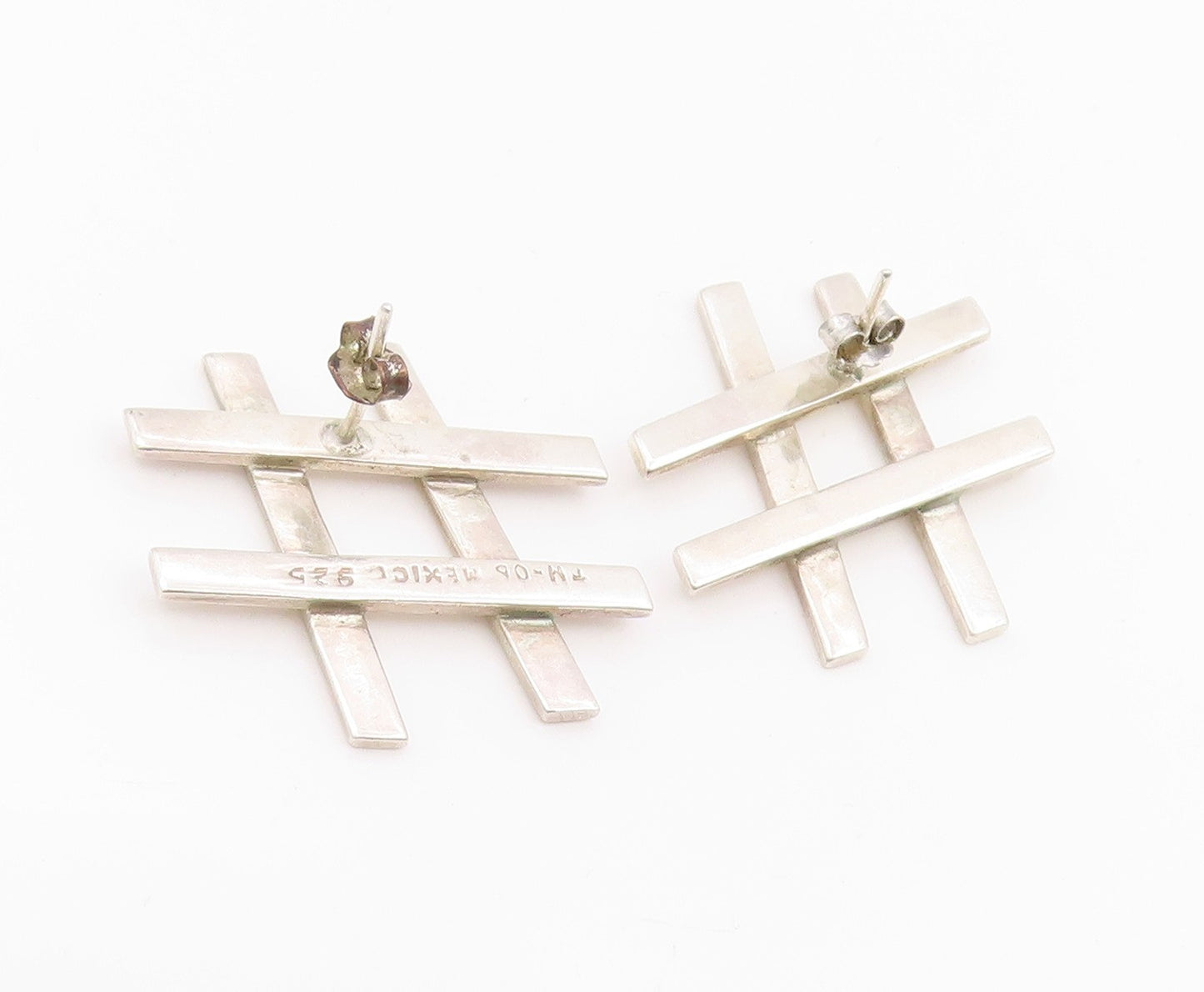 925 Sterling Silver Vintage Earrings MEXICO Tic Tac Toe Hashtag Stud  EG14257