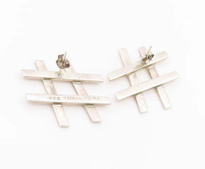 925 Sterling Silver Vintage Earrings MEXICO Tic Tac Toe Hashtag Stud  EG14257