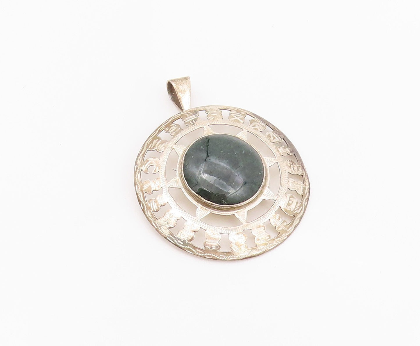 925 Sterling Silver Vintage Brooch Cabochon Gemstone Cutout Sun  BP11676