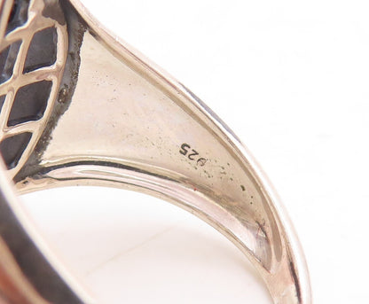 925 Sterling Silver Vintage Ring Round Twisted Rope Woven Net  Sz 9  RG31404