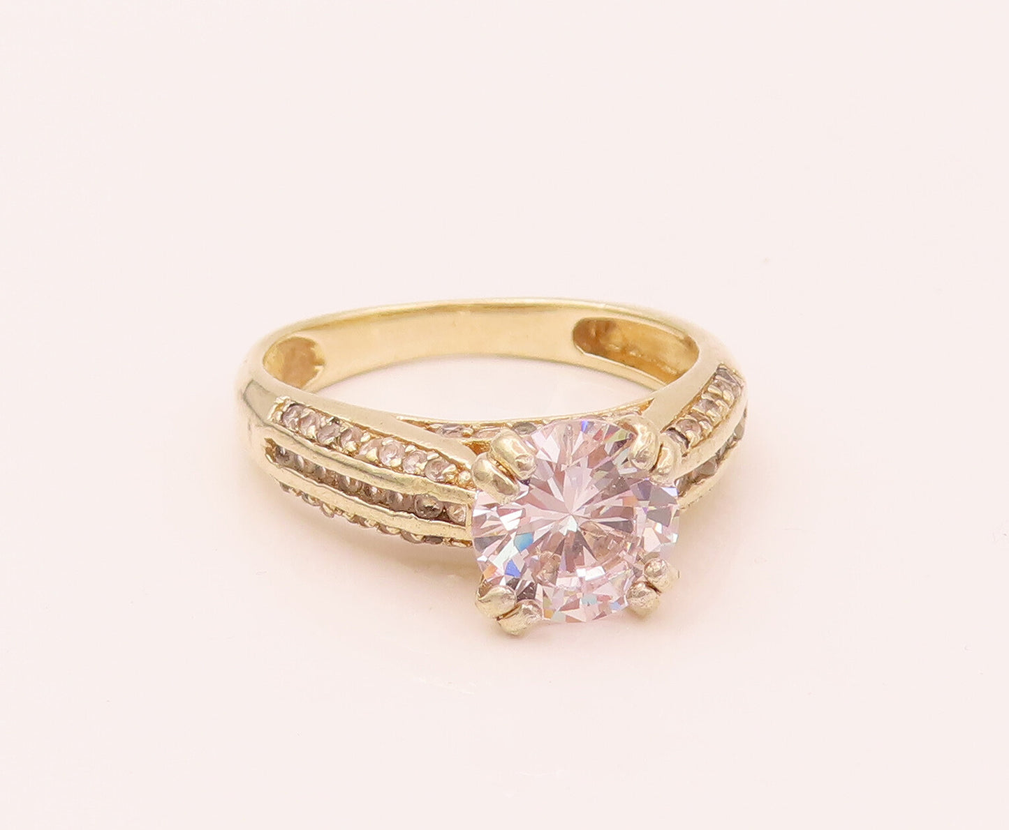 925 Sterling Silver  Vintage Gold Plated Princess Cut CZ Ring Sz 8  RG26577