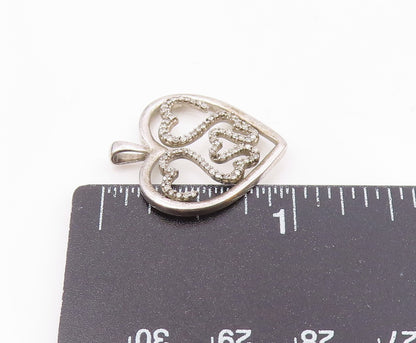 925 Sterling Silver  Vintage Genuine Diamonds Love Heart Pendant  PT18565