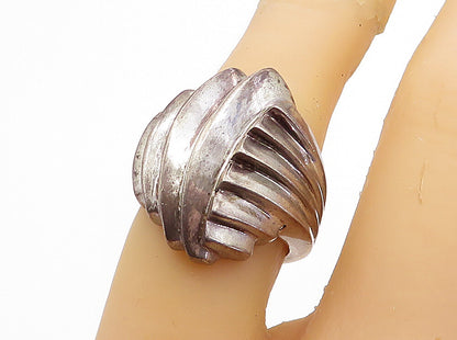 925 Sterling Silver  Vintage Dark Tone Fluted Design Band Ring Sz 6.5  RG4181