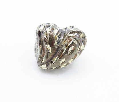 925 Silver  Vintage Diamond Cut Detail Love Heart Cocktail Ring Sz 7.5  RG6446