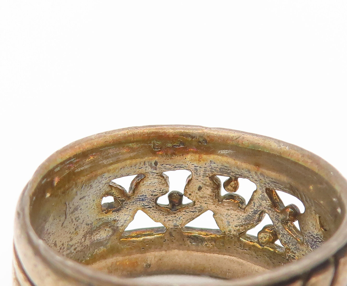 925 Sterling Silver Vintage Ring Swirls And Twisted Rope Carved Sz 9.5  RG27846