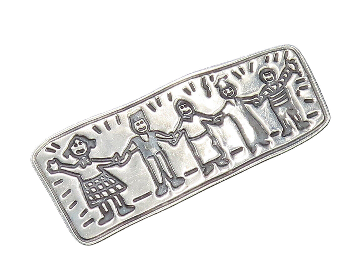 EFS MEXICO 925 Silver  Vintage Students Holding Hands Brooch Pin  BP9938