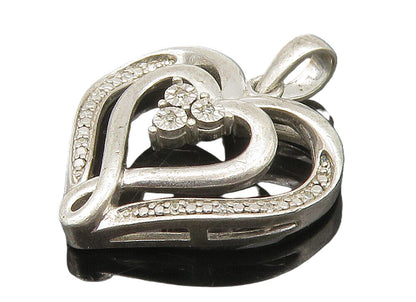 925 Sterling Silver  Vintage Genuine Diamonds Love Heart Pendant  PT12167