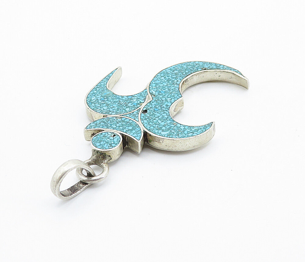 925 Sterling Silver  Vintage Turquoise Om Spiritual Symbol Pendant  PT6060