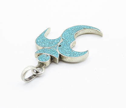 925 Sterling Silver  Vintage Turquoise Om Spiritual Symbol Pendant  PT6060