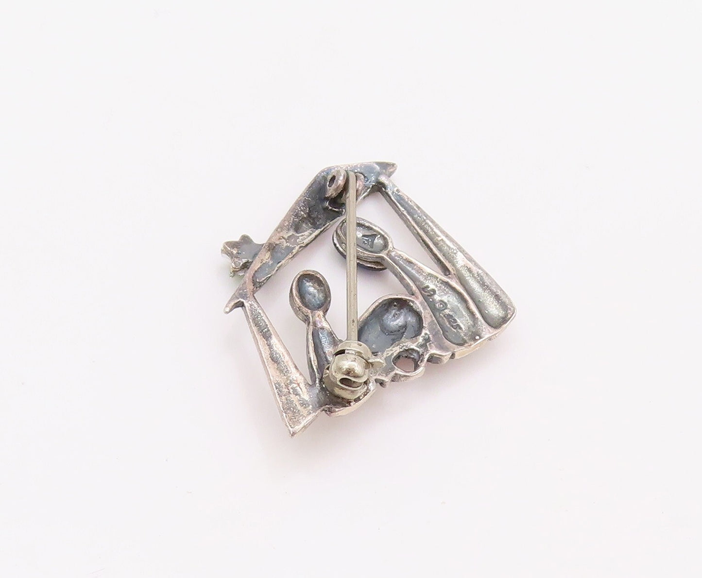 925 Sterling Silver Vintage Brooch Pin Religious Child Birth Cabochon CZ BP11154