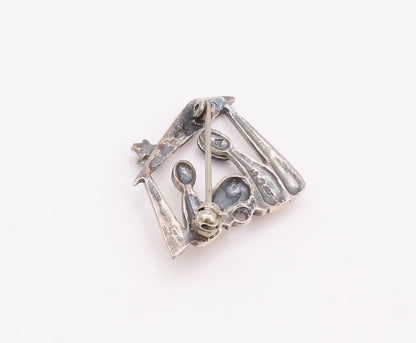 925 Sterling Silver Vintage Brooch Pin Religious Child Birth Cabochon CZ BP11154