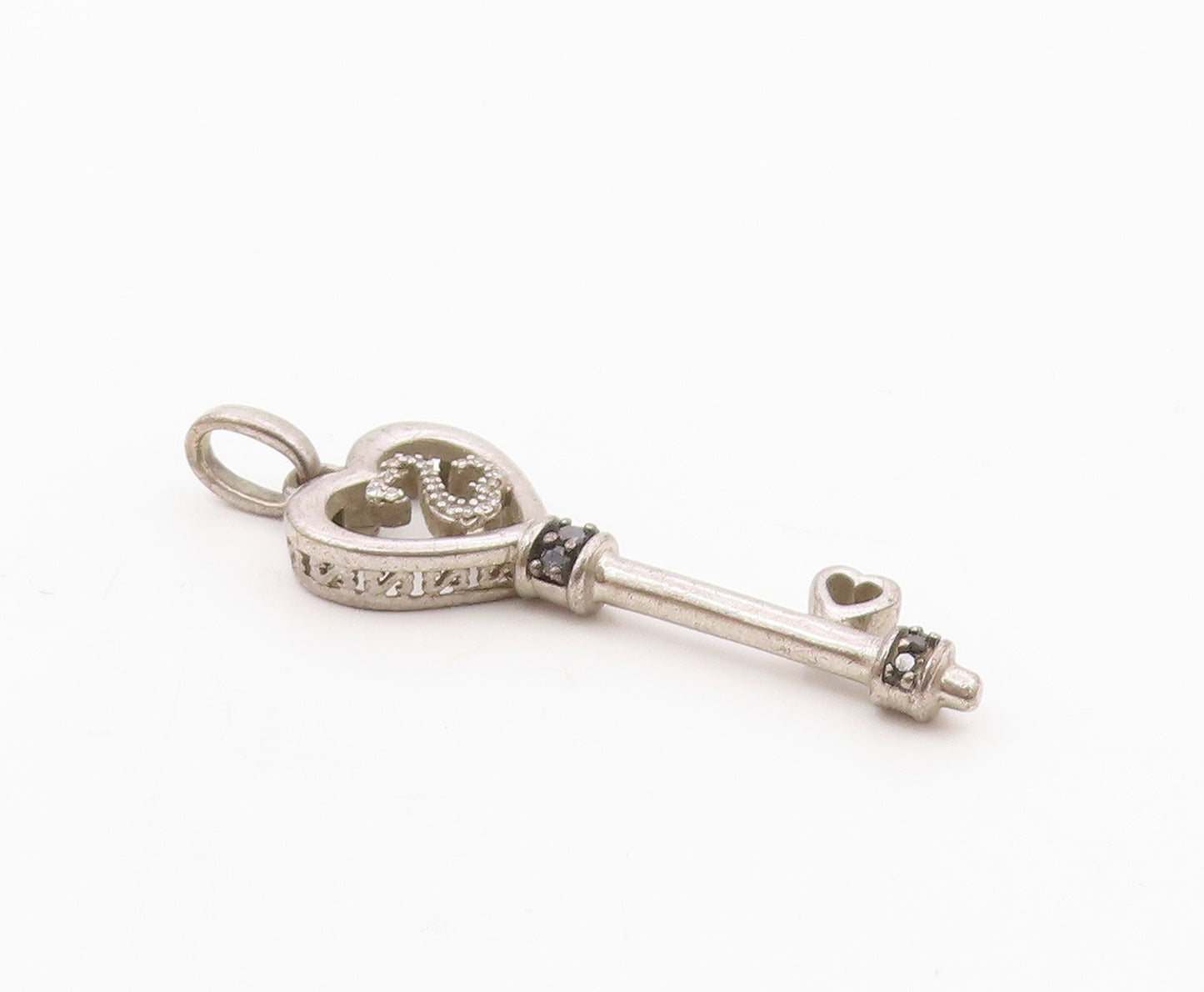 925 Silver  Vintage Black & White Genuine Diamonds Love Key Pendant  PT21322