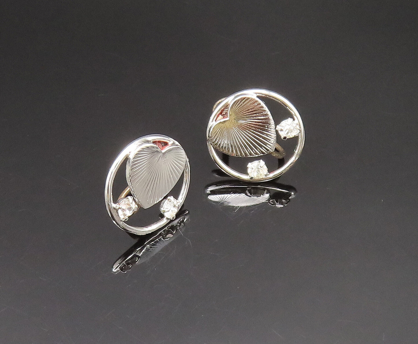 925 Silver  Vintage Love Heart & Cubic Zirconia Screw Back Earrings  EG11796