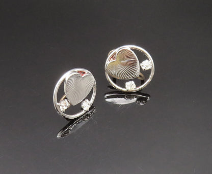 925 Silver  Vintage Love Heart & Cubic Zirconia Screw Back Earrings  EG11796