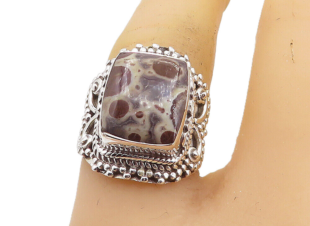 925 Sterling Silver  Cabochon Spotted Jasper Swirl Cocktail Ring Sz 8  RG8465