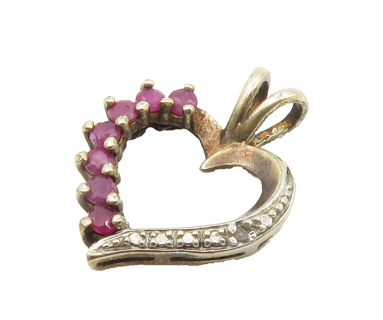 ROSS SIMON 925 Silver   Vintage Genuine Diamond & Ruby Heart Pendant  PT11549