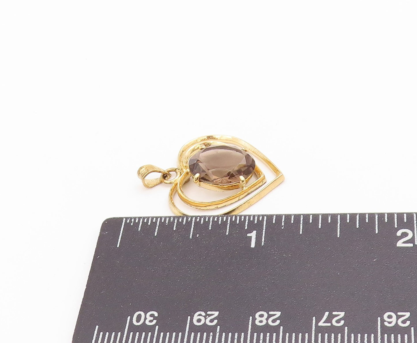 925 Sterling Silver Vintage Pendant Gold Plated Smoky Quartz Love Heart  PT24907