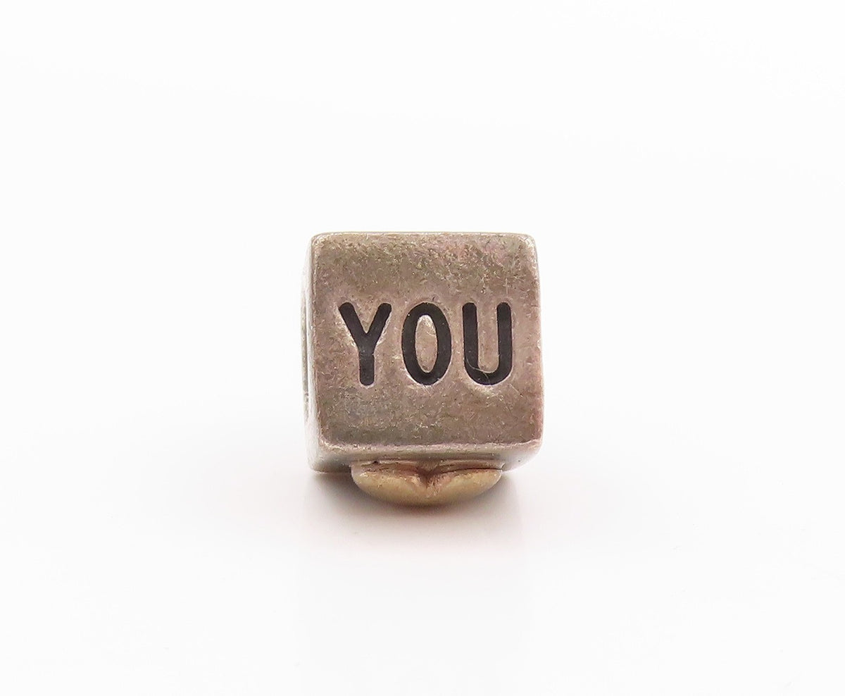 925 Sterling Silver Vintage Pendant PANDORA I Love You Etched Cube  PT24042