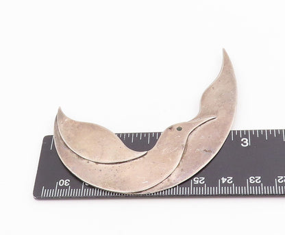 925 Sterling Silver Vintage Pendant SAVITT Elegant Bird In Crescent Moon PT25677