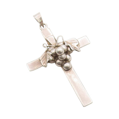 925 Sterling Silver Vintage Pendant TAXCO Grapevine Religious Cross  PT24948
