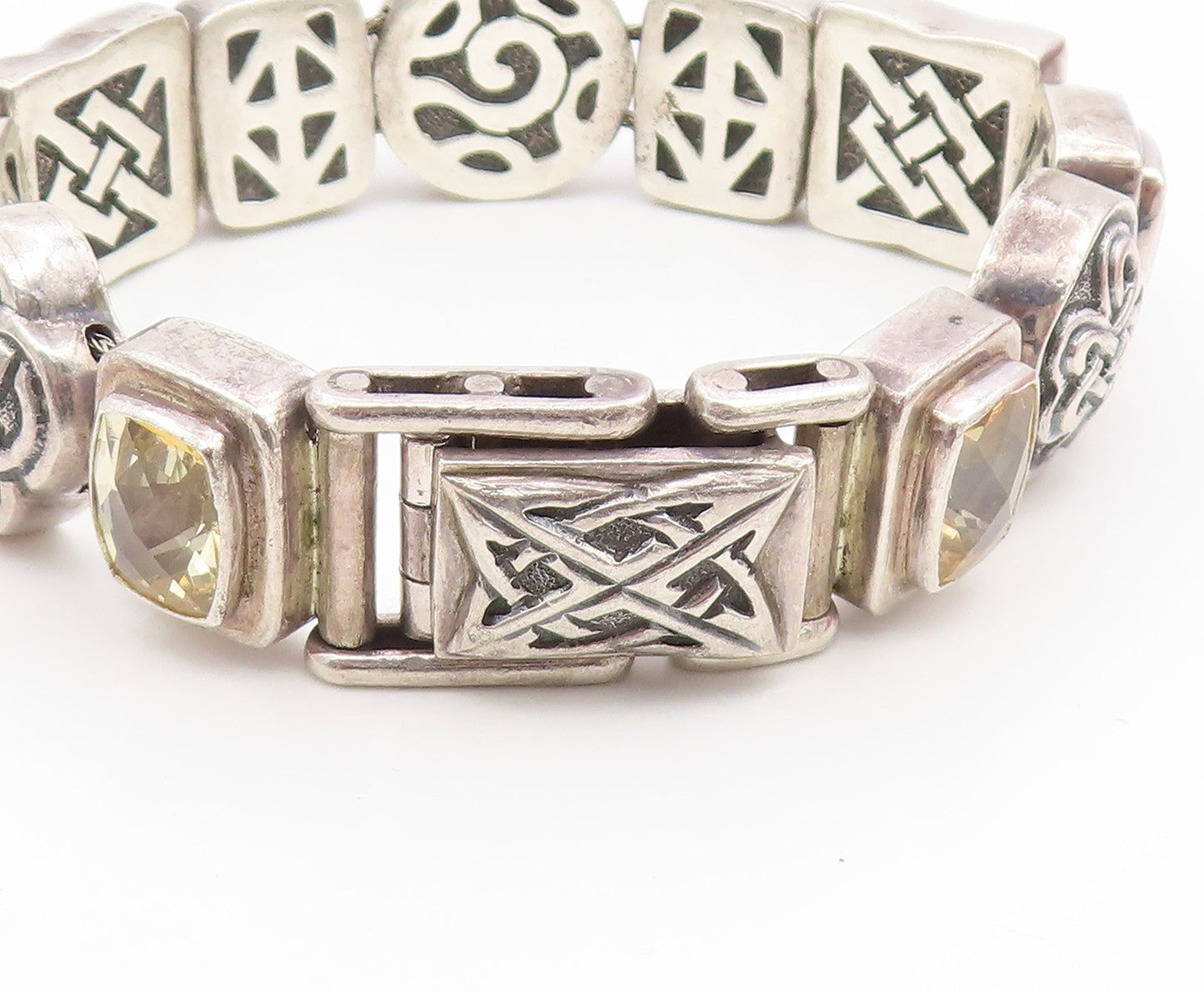 925 Sterling Silver Vintage Bracelet DEBORAH ARMSTRONG Citrine Chain  BT11935