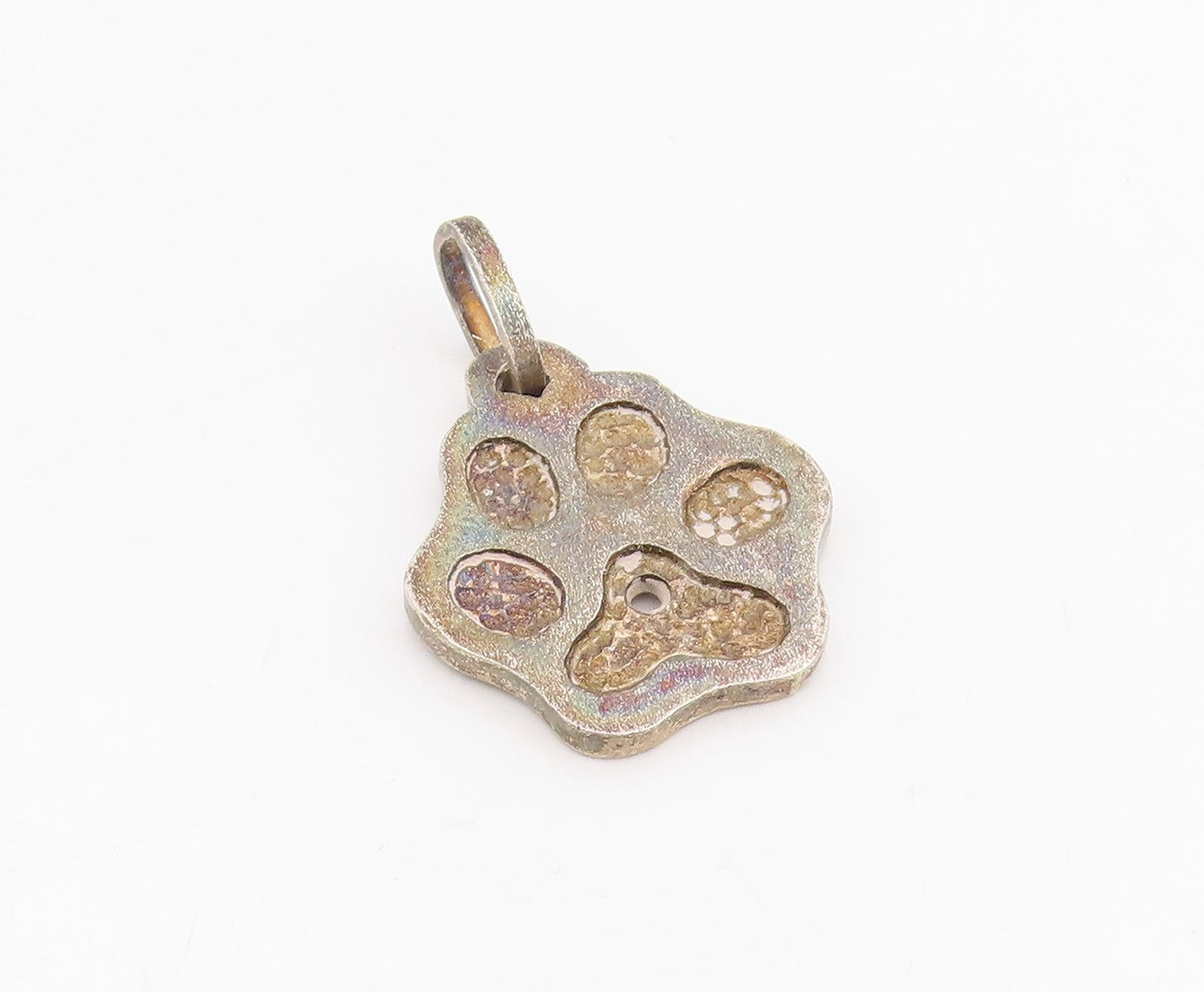 925 Sterling Silver Vintage Pendant Textured Carved Dog Paw Print Charm  PT26161