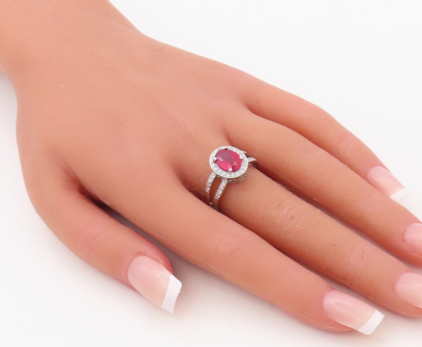 925 Sterling Silver Vintage Ring Designer Oval Pink & White CZ  Sz 7  RG30594