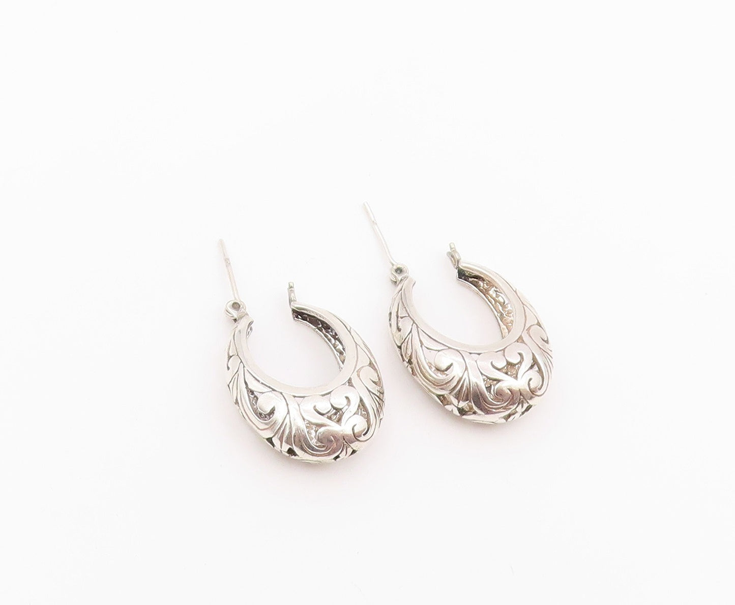 925 Sterling Silver Vintage Earrings Classic Openwork Scroll Hoops  EG14463