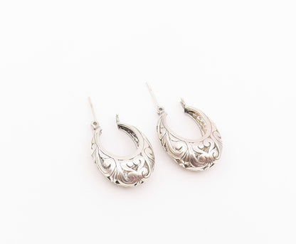 925 Sterling Silver Vintage Earrings Classic Openwork Scroll Hoops  EG14463