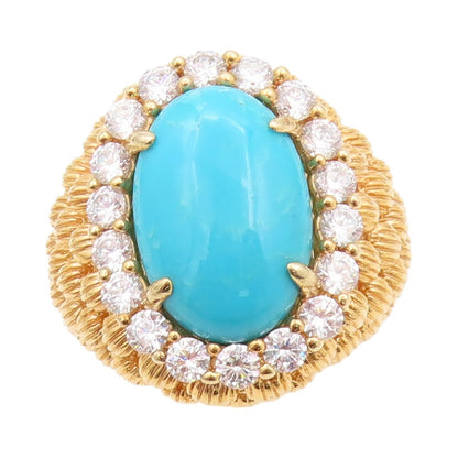 925 Sterling Silver Vintage Ring Gold Plated Larimar Halo CZ  Sz 5  RG32318