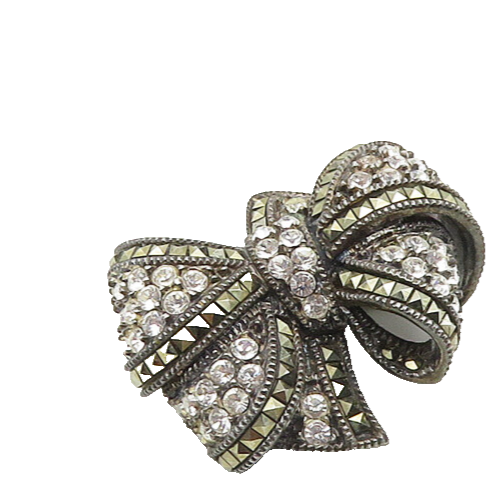 JUDITH JACK 925 Sterling Silver  Vintage CZ & Marcasite Brooch Pin  BP7416