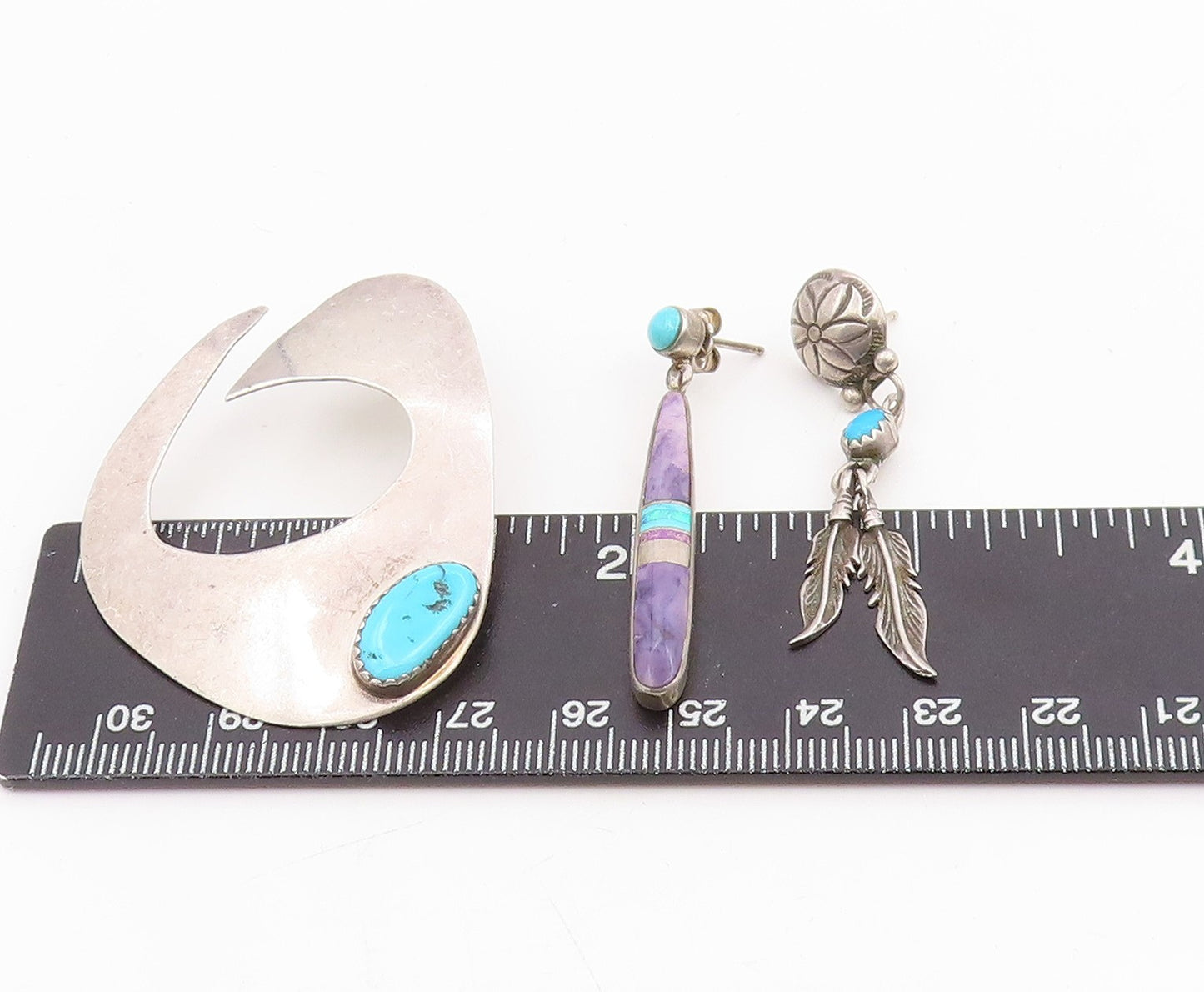 925 Sterling Silver Vintage Earrings NAVAJO Turquoise Single Pieces  EG14302