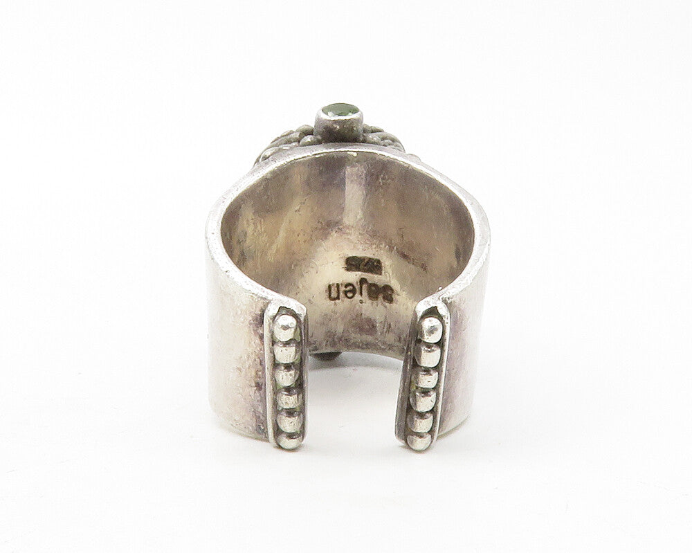 SAJEN 925 Silver  Vintage Abalone Shell & Peridot Cocktail Ring Sz 6.5 RG12729