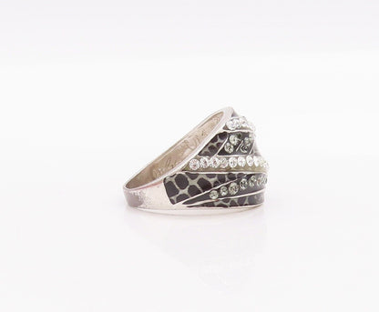925 Sterling Silver Vintage Ring DAVID SIGAL Snake Skin & CZ  Sz 10.5  RG28276