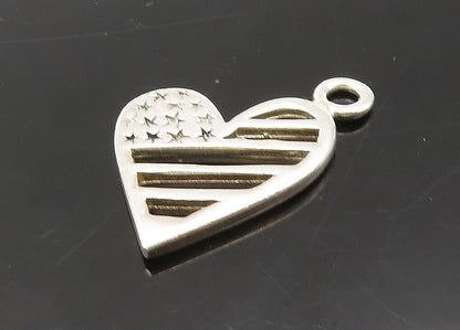 925 Sterling Silver  Vintage Shiny American Flag Love Heart Pendant  PT17892