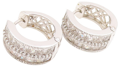 925 Sterling Silver Vintage Earrings TYCOON Sparkling CZ Huggie Hoops  EG13949