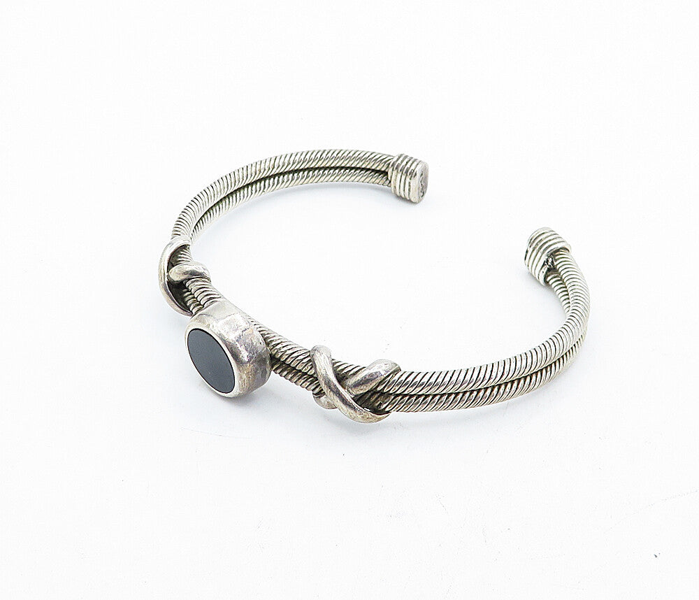 MEXICO 925 Sterling Silver  Vintage Black Onyx Twist Cuff Bracelet  BT1557