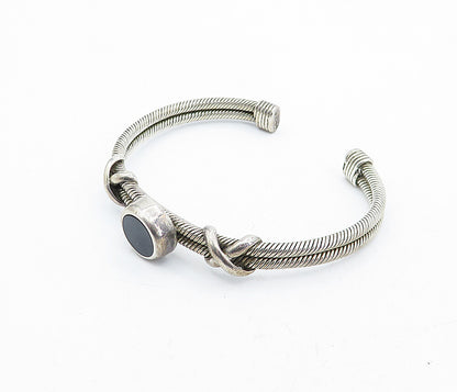 MEXICO 925 Sterling Silver  Vintage Black Onyx Twist Cuff Bracelet  BT1557