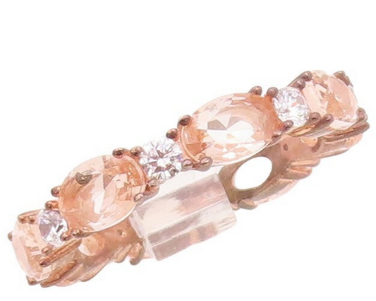 925 Sterling Silver Vintage Ring Rose Gold Plated Morganite & CZ  Sz 7  RG30171