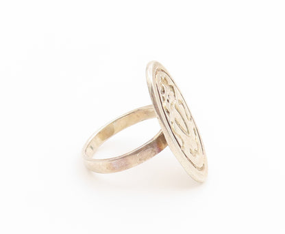 925 Sterling Silver Vintage Ring Modernist Carved Tribal Dance Band Sz 9 RG36901
