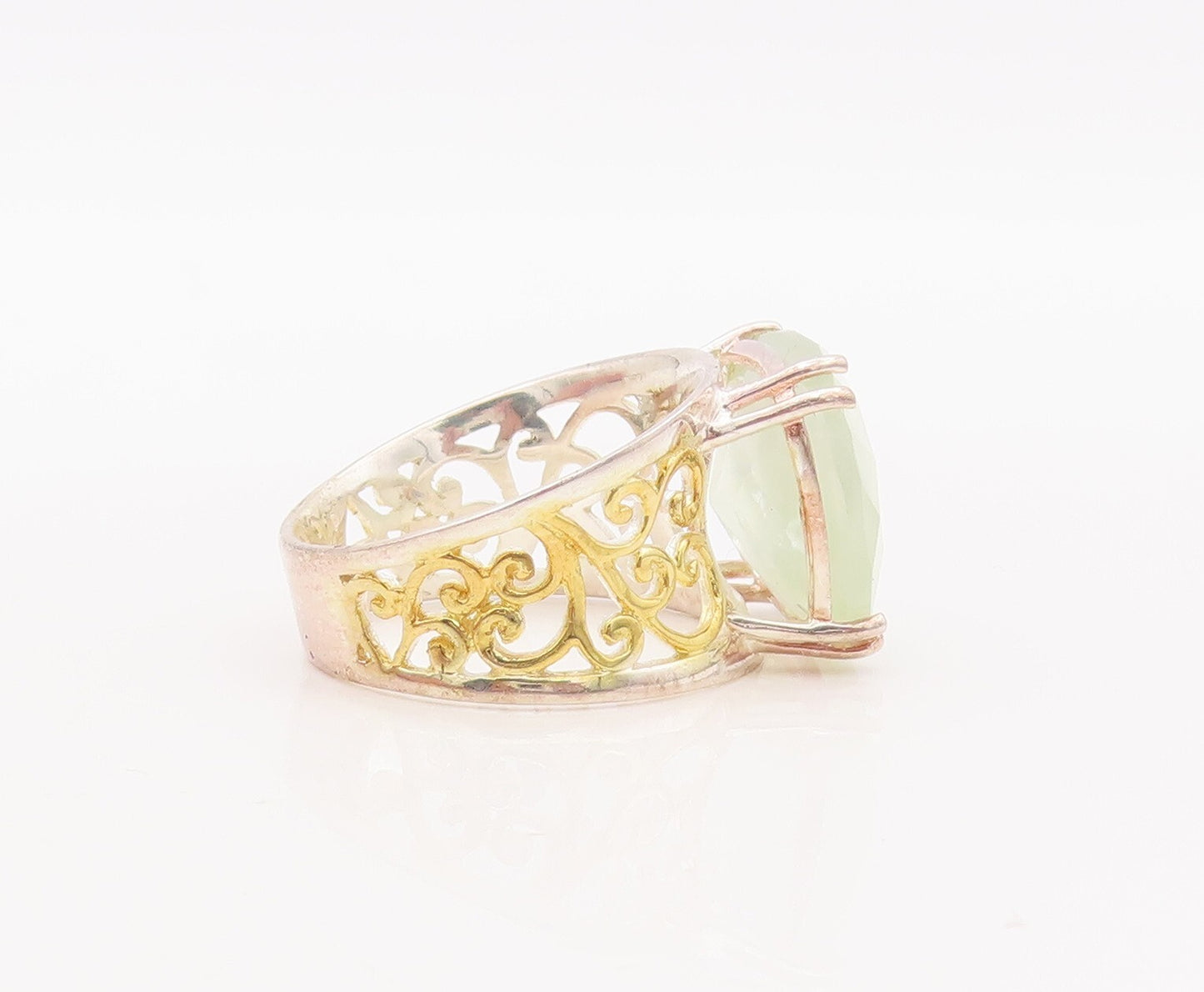 925 Sterling Silver Vintage Ring Gold Plated Carved Gemstone Sz 7  RG29347