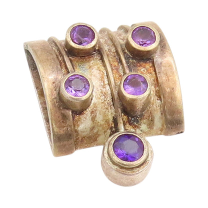 925 Sterling Silver Vintage Pendant Antique Grooved Design Amethyst  PT24451