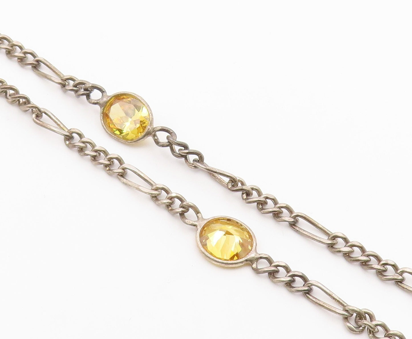 925 Silver  Vintage Inlaid White & Yellow Cubic Zirconia Chain Necklace NE4002