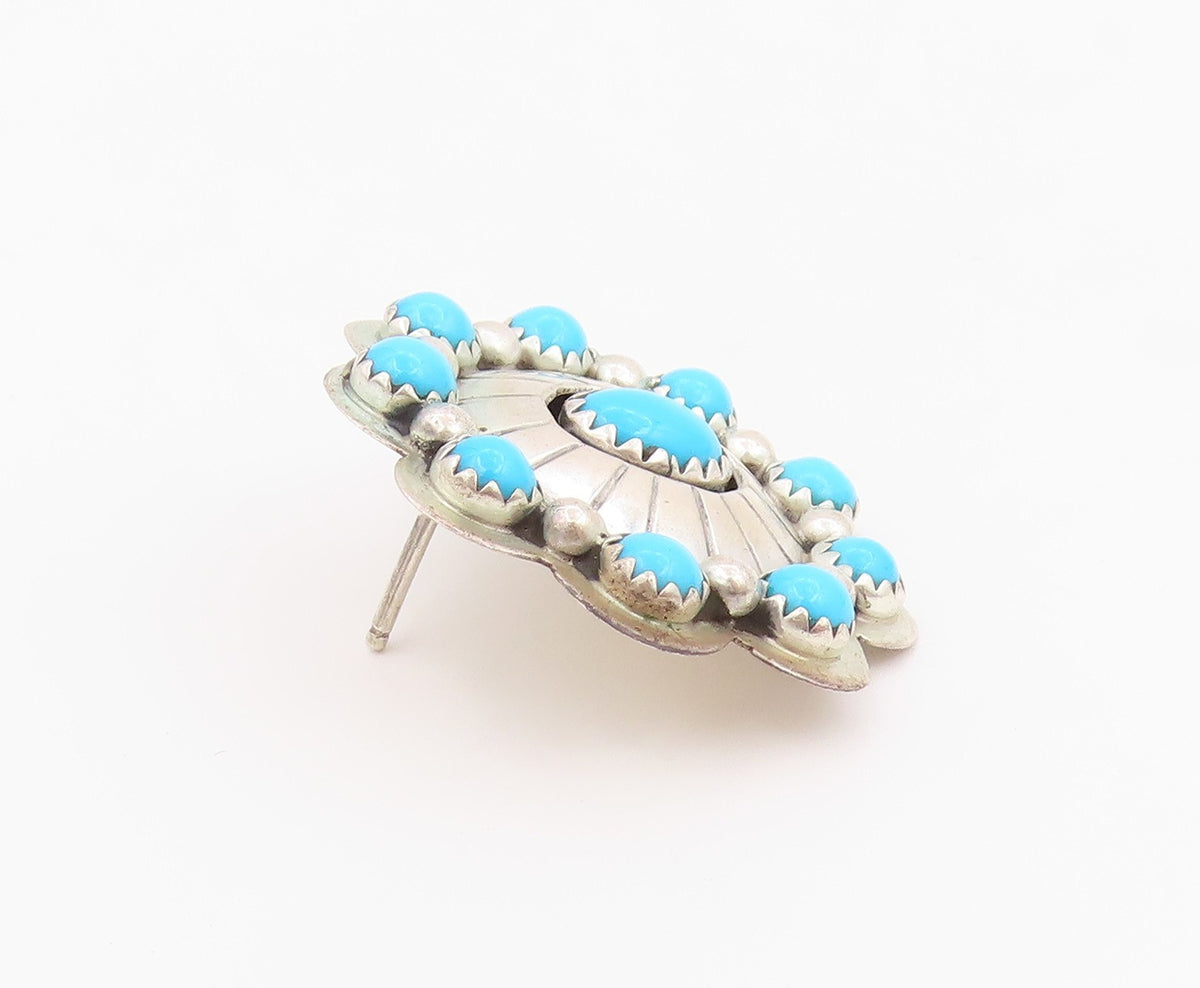 925 Sterling Silver Vintage Earrings RUNNING BEAR NAVAJO Turquoise Stud  EG14458