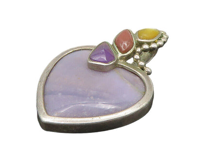 WHITNEY KELLY 925 Silver Vintage Agate Heart & Multi Stone Pendant PT18929