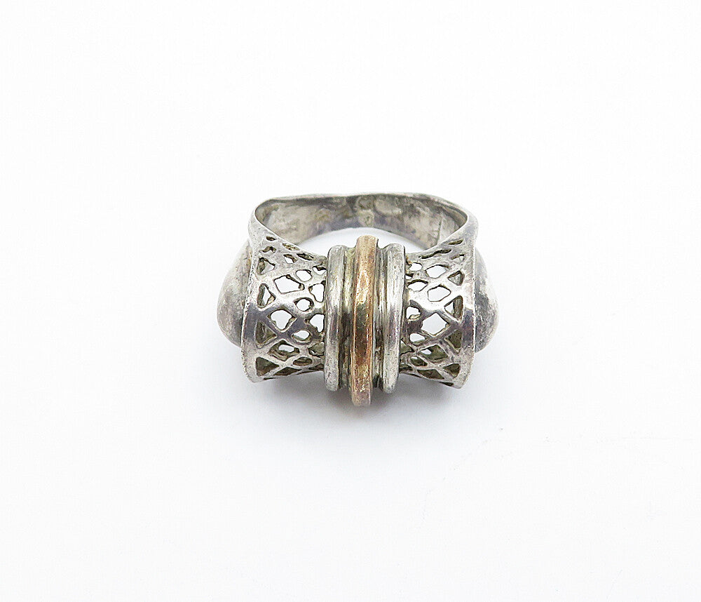 925 Sterling Silver  Vintage Two Tone Cutout Dome Band Ring Sz 6  RG4127