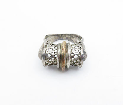 925 Sterling Silver  Vintage Two Tone Cutout Dome Band Ring Sz 6  RG4127